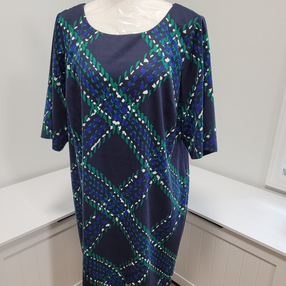 J Howard Navy/Green print knit dress - Picture 2 of 5